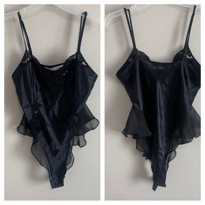 Victoria Secret Vintage 90s Y2K Beaded Teddy Silky Satin Lace Sequin Bodysuit
